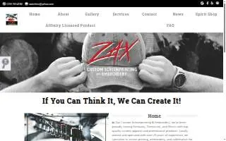 Zax Custom Screenprinting and Embroidery website