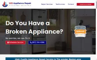 WB Appliance Repair of Randolph website