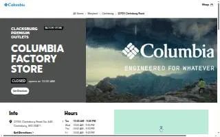 Columbia Factory Store of Clarksburg website