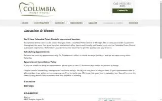 Columbia Prime Dental website