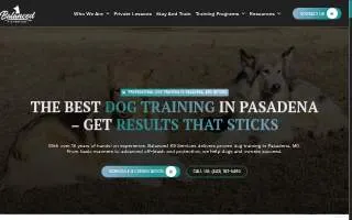 Balanced K9 Services of Pasadena website