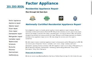 Factor Appliance of Rockville website
