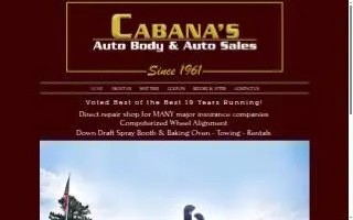 Cabana's Auto Body Shop website