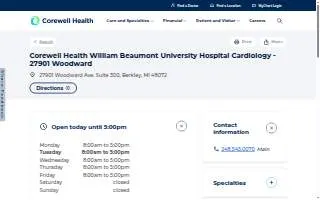 Corewell Health William Beaumont University Hospital Cardiology of Berkley website