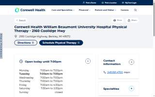 Corewell Health William Beaumont University Hospital Physical Therapy - 2160 Coolidge Hwy