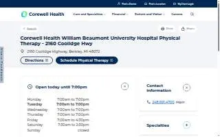 Corewell Health William Beaumont University Hospital Physical Therapy - 2160 Coolidge Hwy website