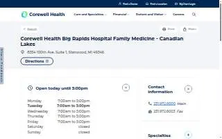 Corewell Health Big Rapids Hospital Family Medicine - Canadian Lakes website