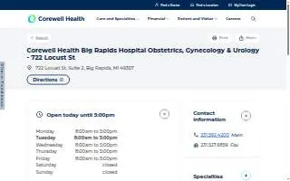 Corewell Health Big Rapids Hospital Obstetrics, Gynecology & Urology website