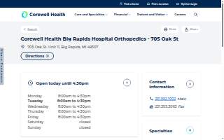 Corewell Health Big Rapids Hospital Orthopedics - 705 Oak St