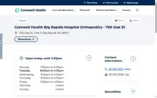 Corewell Health Big Rapids Hospital Orthopedics - 705 Oak St website