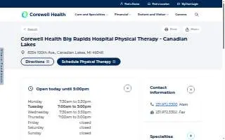 Corewell Health Big Rapids Hospital Outpatient Physical Therapy - Canadian Lakes website