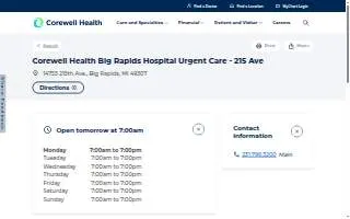 Corewell Health Big Rapids Hospital Urgent Care website
