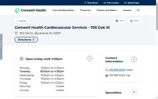 Corewell Health Cardiovascular Services - 705 Oak St website