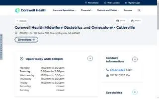 Corewell Health Midwifery Obstetrics and Gynecology - Cutlerville website