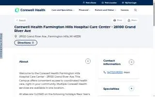 Corewell Health Farmington Hills Hospital Care Center - 28100 Grand River Ave website
