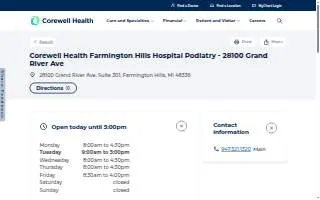 Corewell Health Farmington Hills Hospital Podiatry - 28100 Grand River Ave website