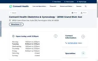 Corewell Health Obstetrics & Gynecology - 28100 Grand River Ave of Farmington website