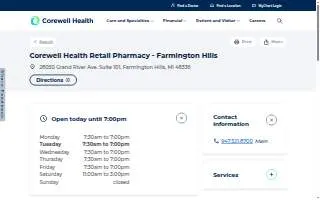 Corewell Health Retail Pharmacy - Farmington Hills website
