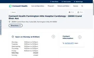Corewell Health Farmington Hills Hospital Cardiology - 28080 Grand River Ave website