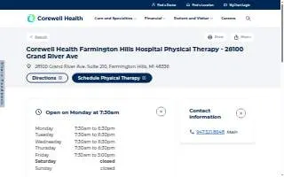 Corewell Health Farmington Hills Hospital Physical Therapy - 28100 Grand River Ave website