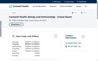 Corewell Health Allergy & Immunology - Grand Haven website