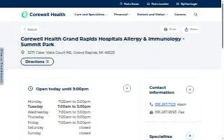 Corewell Health Allergy & Immunology - Summit Park of Grand Rapids website