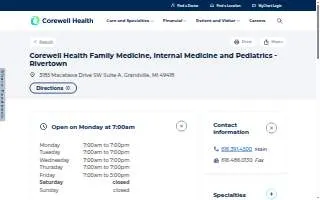 Corewell Health Family Medicine, Internal Medicine & Pediatrics - Rivertown website