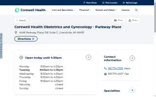 Corewell Health Obstetrics and Gynecology - Parkway Place of Grandville website