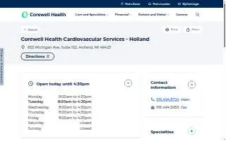 Corewell Health Cardiovascular Services - Holland website