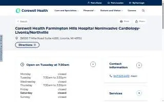 Corewell Health Farmington Hills Hospital Noninvasive Cardiology- Livonia/Northville website