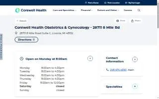 Corewell Health Obstetrics & Gynecology website