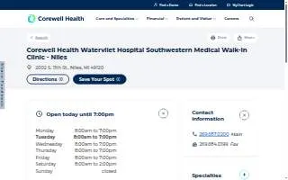 Corewell Health Southwestern Medical Walk-In-Clinic - Niles website