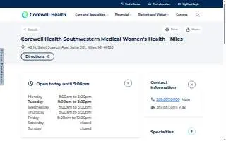 Corewell Health Southwestern Medical Women's Health - Niles website