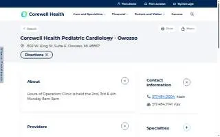 Corewell Health Pediatric Cardiology - Owosso website