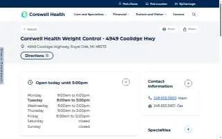 Corewell Health Weight Control of Royal Oak website