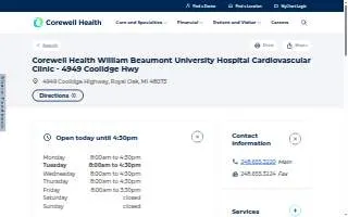Corewell Health William Beaumont University Hospital Cardiovascular Clinic website