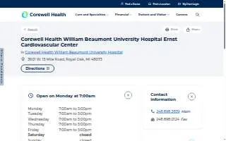 Corewell Health William Beaumont University Hospital Ernst Cardiovascular Center website