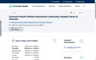 Corewell Health William Beaumont University Hospital Heart & Vascular website