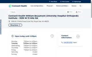 Corewell Health William Beaumont University Hospital Orthopedic Institute - 3535 W 13 Mile Rd website