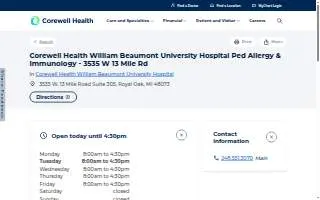 Corewell Health William Beaumont University Hospital Pediatric Allergy & Immunology - 3535 W 13 Mile Rd website