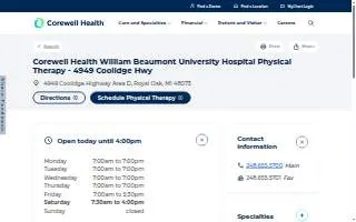 Corewell Health William Beaumont University Hospital Physical Therapy - 4949 Coolidge Hwy website