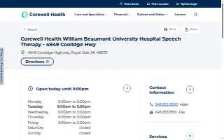 Corewell Health William Beaumont University Hospital Speech Therapy website