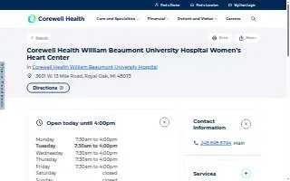 Corewell Health William Beaumont University Hospital Women's Heart Center website
