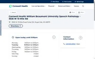 Corewell Health William Beaumont University Speech Pathology of Royal Oak website
