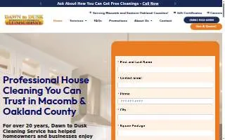 Dawn to Dusk Cleaning Services website