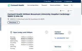 Corewell Health William Beaumont University Hospital Cardiology - 16800 12 Mile Rd website