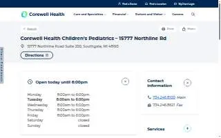 Corewell Health Children’s Pediatrics – 15777 Northline Rd of Southgate website
