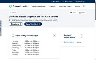 Corewell Health Urgent Care - St Clair Shores of St. Clair Shores website