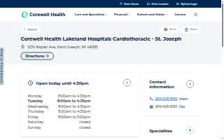 Corewell Health Lakeland Hospitals Cardiothoracic - St. Joseph website
