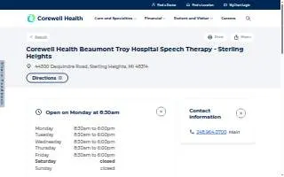 Corewell Health Beaumont Troy Hospital Speech Therapy - Sterling Heights website